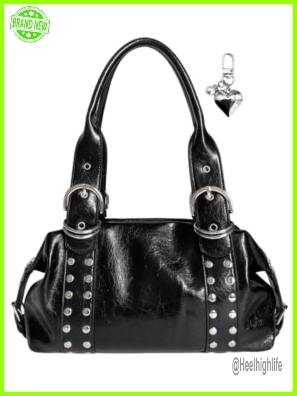 Studded Y2K Shoulder Bag Distressed Soft Leather Punk Purse